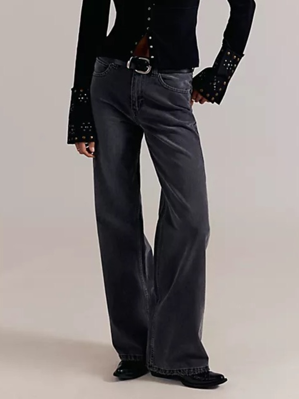 FP - We The Free | Tinsley Baggy High Rise Straight Leg Jeans -Chic Washed Black